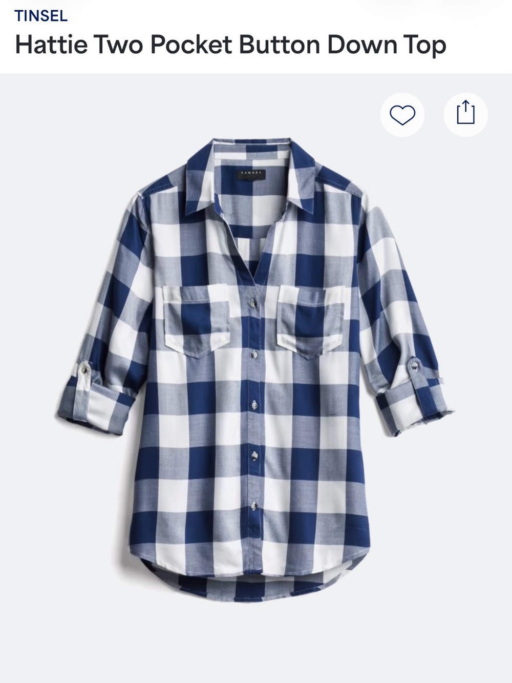 Stitch Fix Tinsel Blue and White Check Button Shirt size medium